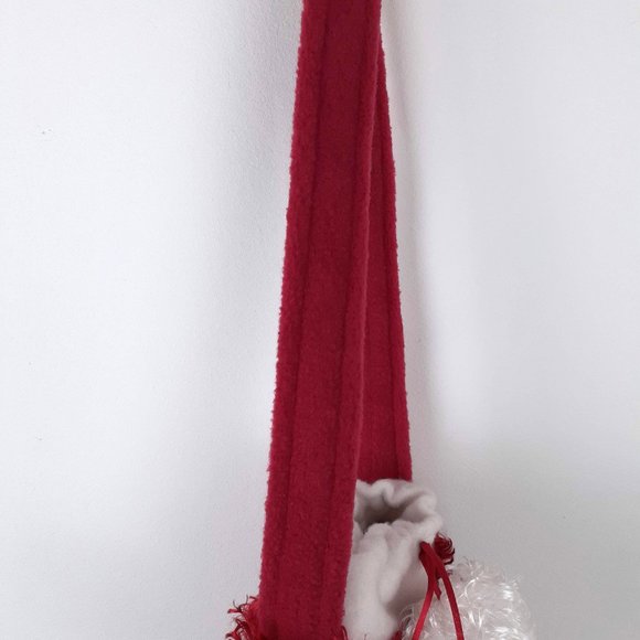 Santa Mitten Bag. Faux fur ugly sweater purse with white furry pom poms shimmery - Picture 8 of 11